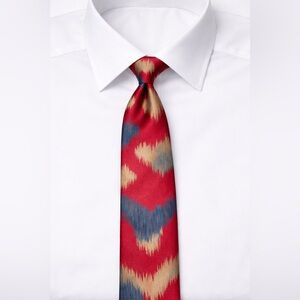 Vintage Lanvin Paris Silk Tie Red Abstract Ikat Print Statement Necktie